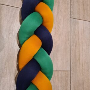Burnt orange, bright green and navy