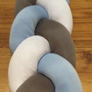 Dusty blue, dark grey and white