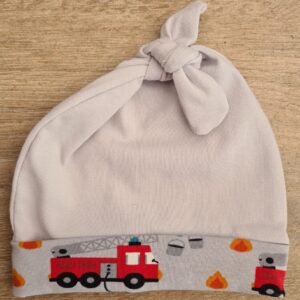 grey hat with fire engine trim