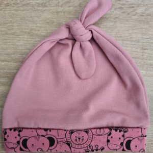 pink hat with animal trim