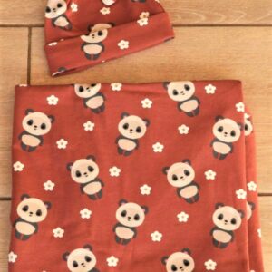 maroon with pandas hat and wrap set
